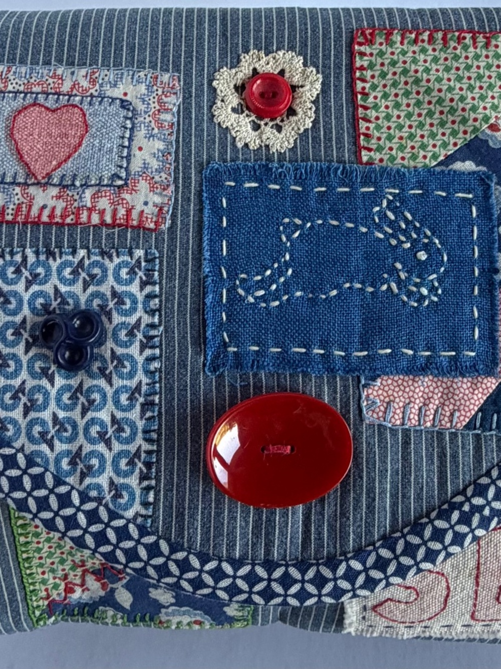Handmade Large Clutch Portfolio with Boro & Sashimi Stitching & Embroidery